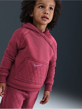 Nike side snap Hooded Quilted Sweatshirt in Burgundy